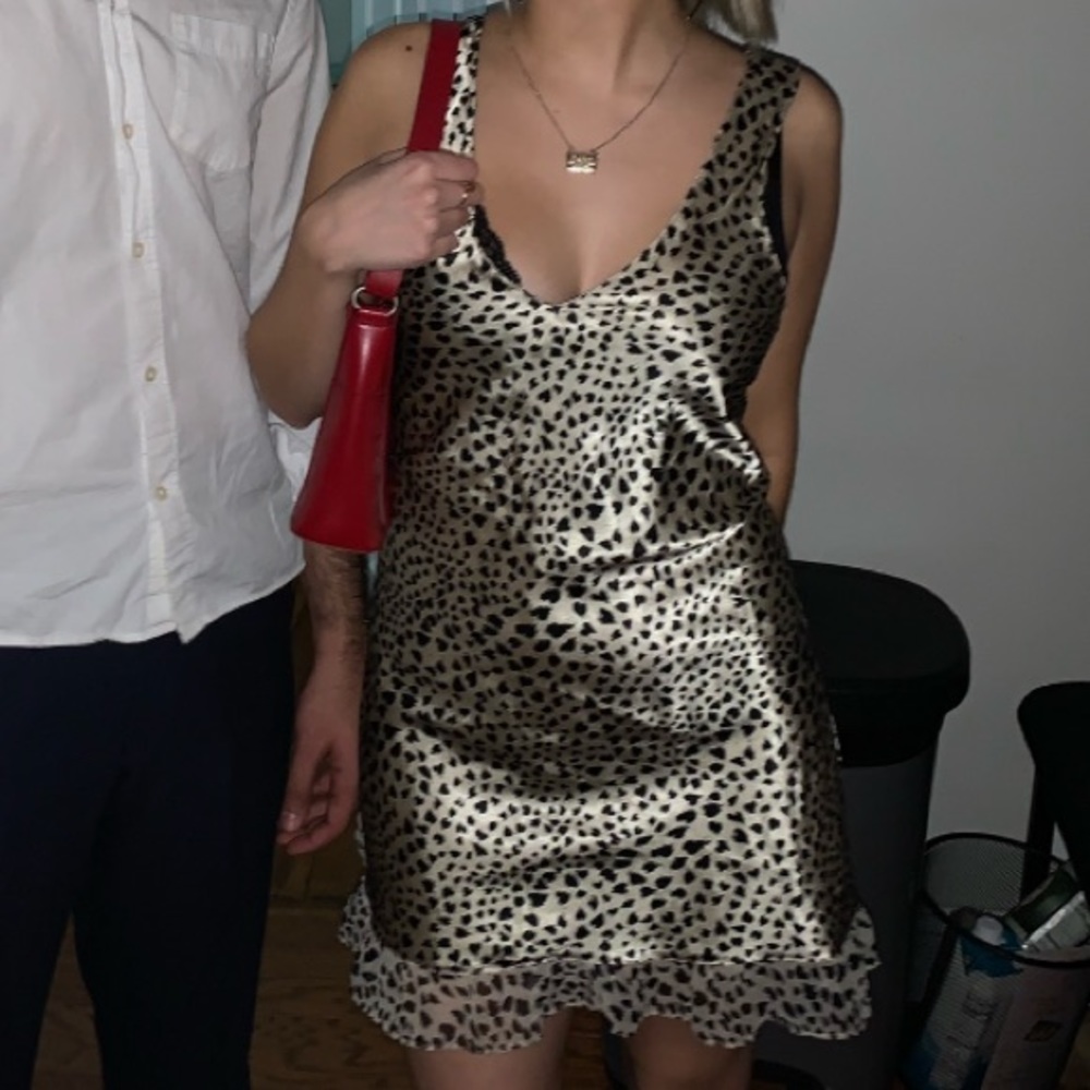 Leopard print satin mini dress